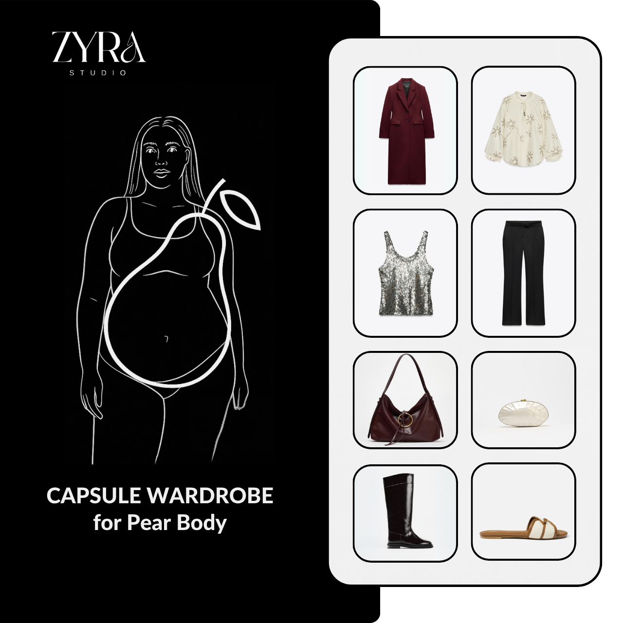 Capsule Wardrobe Guide for Pear Shape – 87 Outfit Ideas for Curvy Body Types | Digital PDF Download