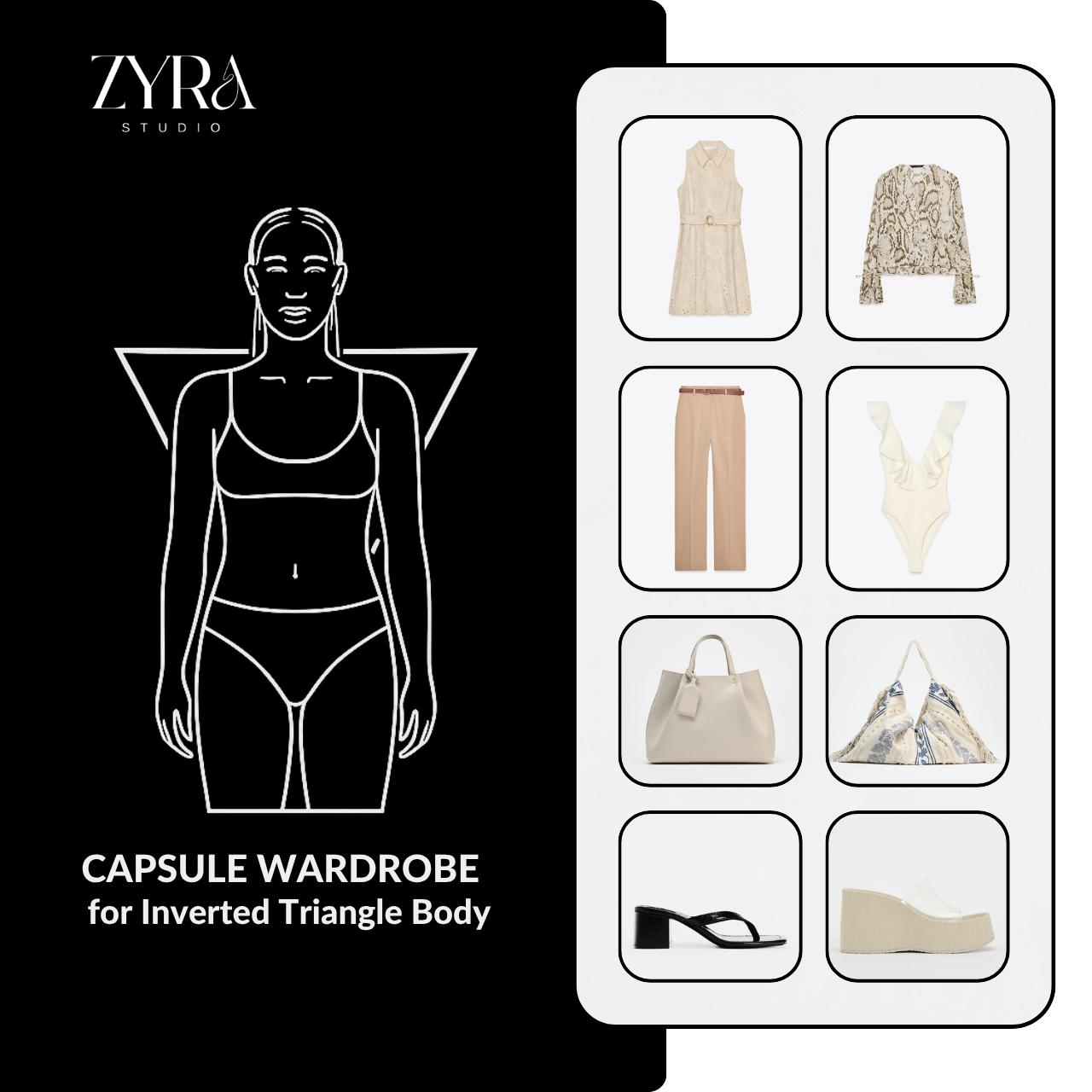 Capsule Wardrobe Guide for Inverted Triangle Body – 87 Outfit Ideas for Women with Broad Shoulders | Digital PDF Download